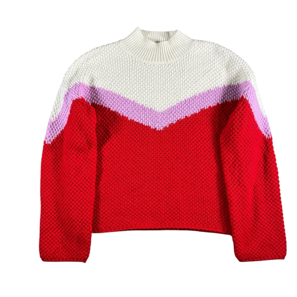 Roolee Women's Red/White/Purple Mockneck Long Sleeve Sweater Size‎ Small